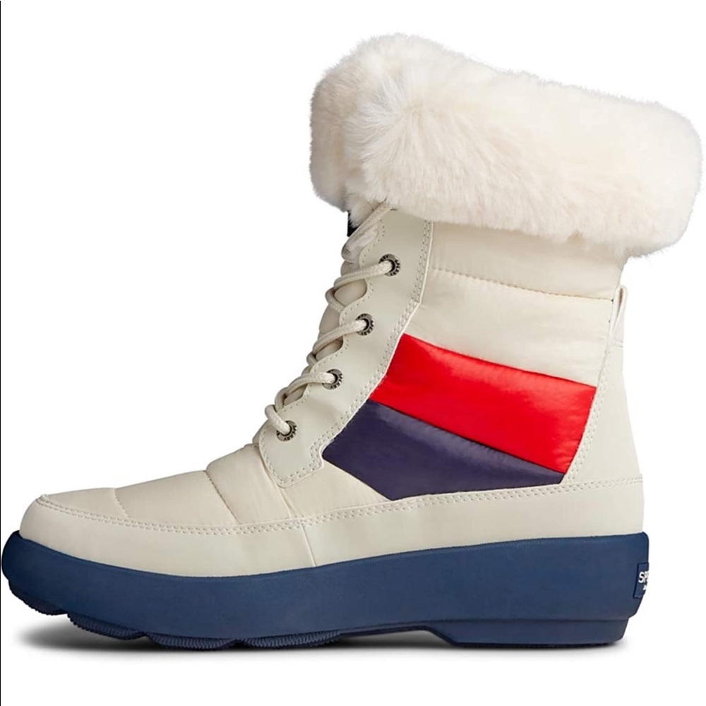 NWT - Sperry Women's Bearing Plushwave Boots Nautical Stripe Nylon Snow - Picture 3 of 6